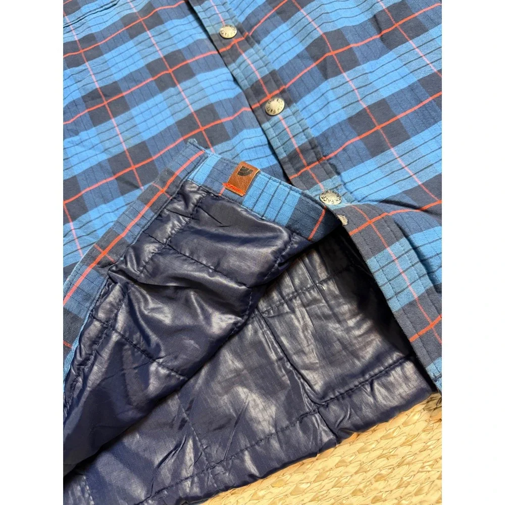 The North Face Mens Blue Plaid Quilted Insulated Flannel Shirt Jacket Large L